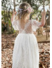 Short Sleeves Ivory Eyelash Lace Dreamy Flower Girl Dress